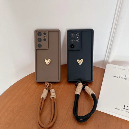 Coque cœurs dorés sangle poignet Samsung Galaxy