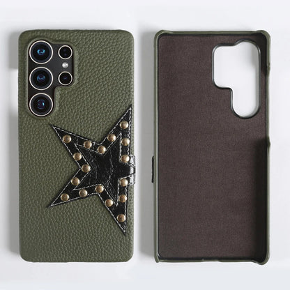 Coque cuir véritable motif étoile Samsung Galaxy