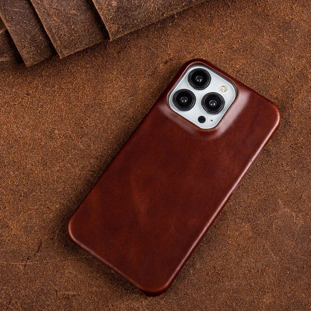 Coque iPhone cuir véritable vintage