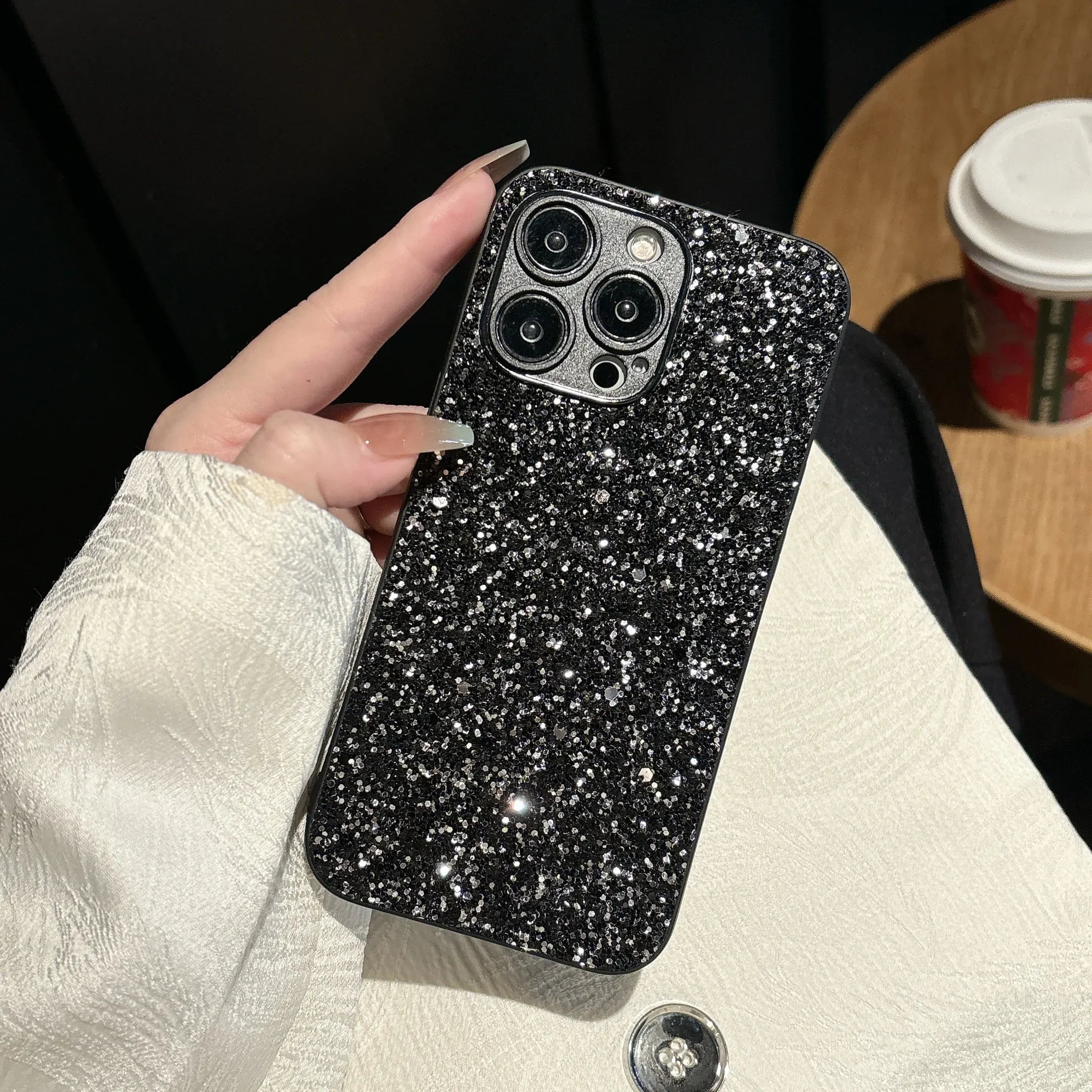 Coque iPhone noire pailletée antichoc