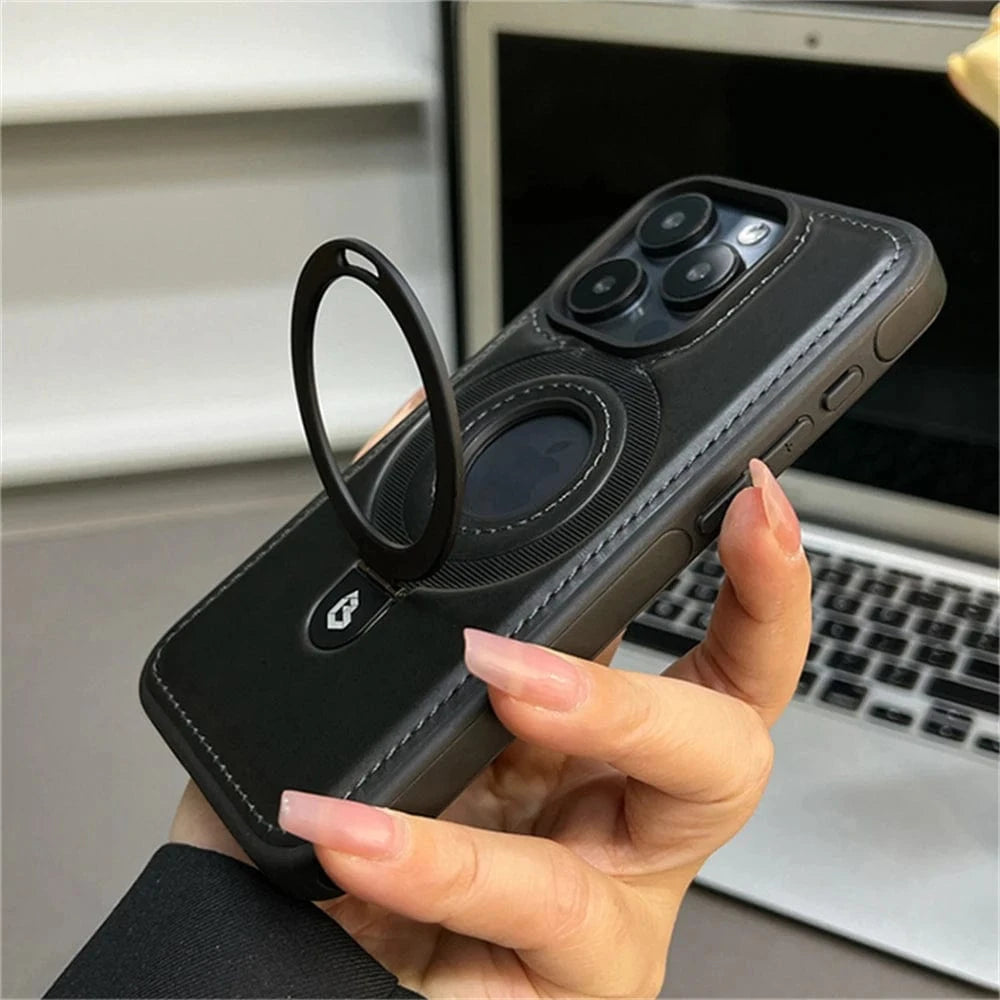 Coque iPhone simili cuir MagSafe avec anneau