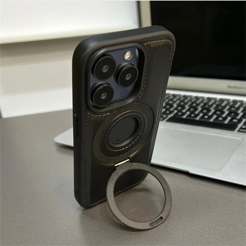 Coque iPhone simili cuir MagSafe avec anneau