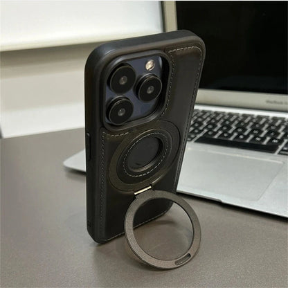 Coque iPhone simili cuir MagSafe avec anneau