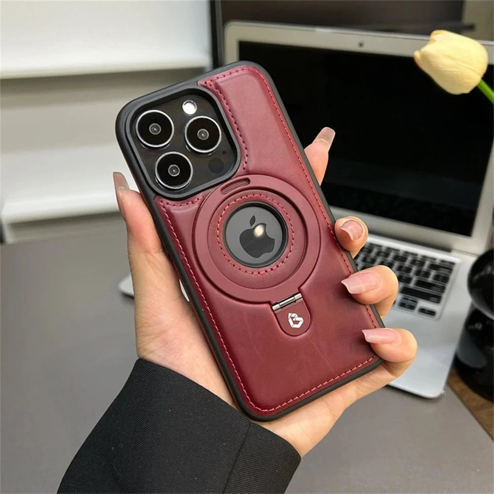 Coque iPhone simili cuir MagSafe avec anneau