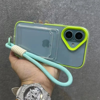 Coque iPhone transparente porte-cartes avec cordon