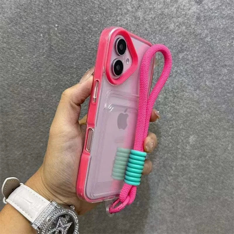 Coque iPhone transparente porte-cartes avec cordon
