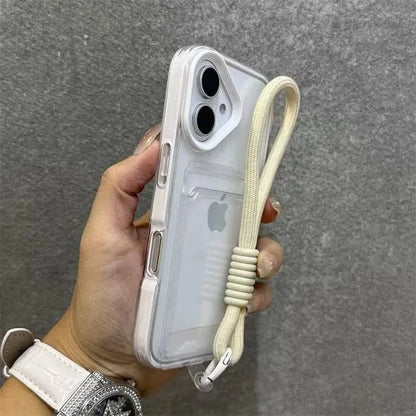 Coque iPhone transparente porte-cartes avec cordon