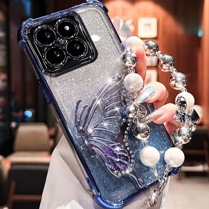 Coque papillon pailletée avec bracelet iPhone