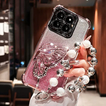 Coque papillon pailletée avec bracelet iPhone