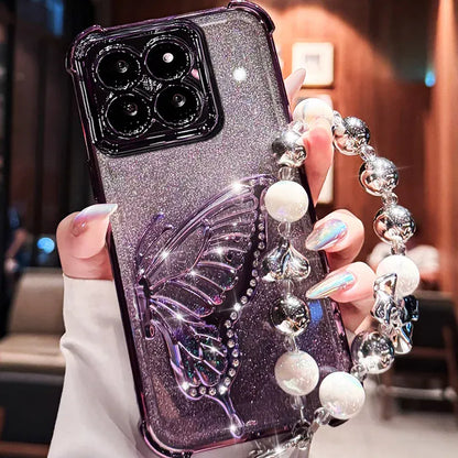 Coque papillon pailletée avec bracelet iPhone