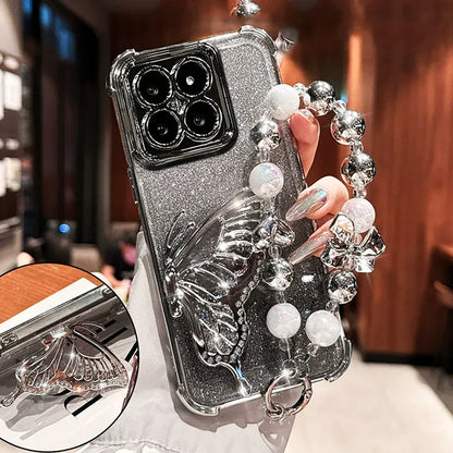 Coque papillon pailletée avec bracelet iPhone